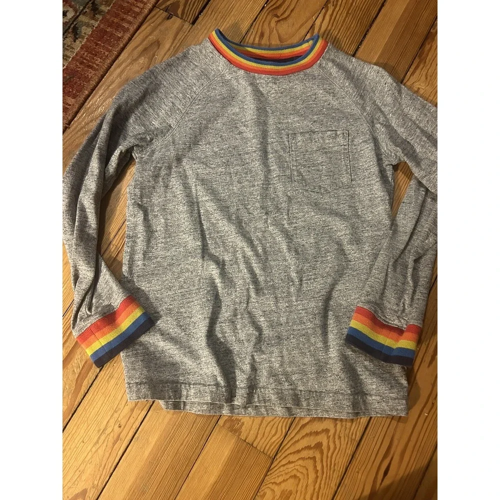 Mini Boden Shirt Boys Girls 9-10 Youth Red Blue Yellow Striped Gray Long Sleeve